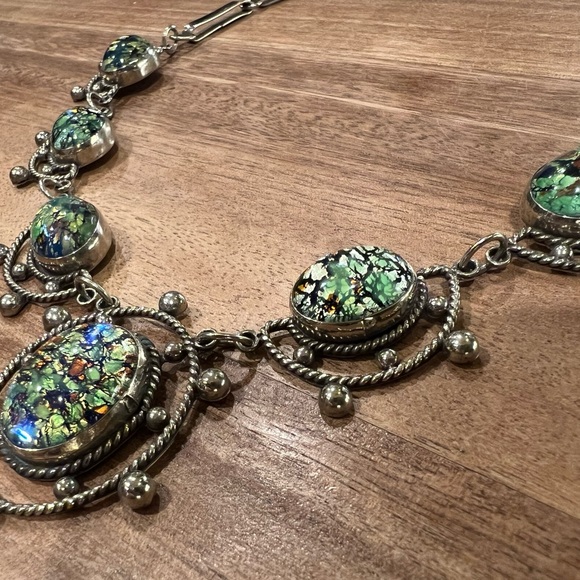 Vintage 1970ies Silver and Green Statement Necklace - Picture 3 of 5